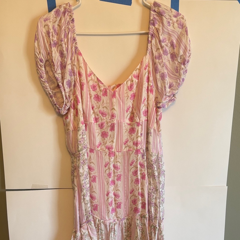 LoveShackFancy Lavender and Pink Floral Mini Dress